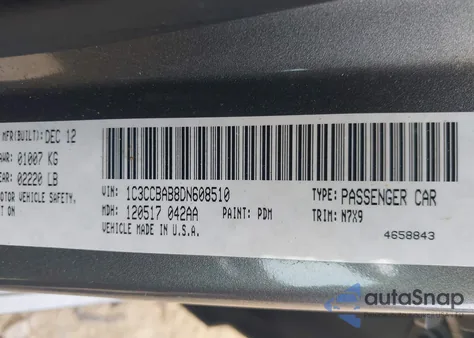 2013 Chrysler 200 Lx из США, поврежденный, VIN 1C3CCBAB8DN608510